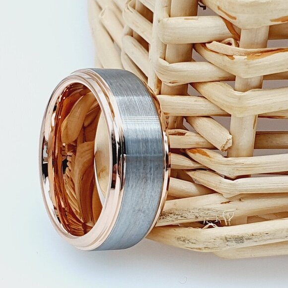 "Rose Gold & Silver Tungsten Wedding Ring, GALTUN842 - Picture 3 of 6